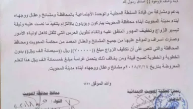 c5169e7a8f670e4724ba234d7ea71e10 jpg | محافظة المحويت تقرر وضع مبلغ محدد للزواج تيسيراً للشباب