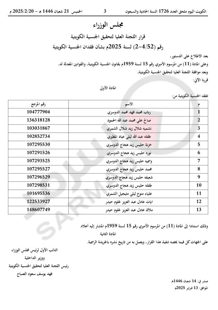 الكويت تسحب الجنسية من 13 شخصاً من الجنسية الكويتية وهم | alyemenalghad.news