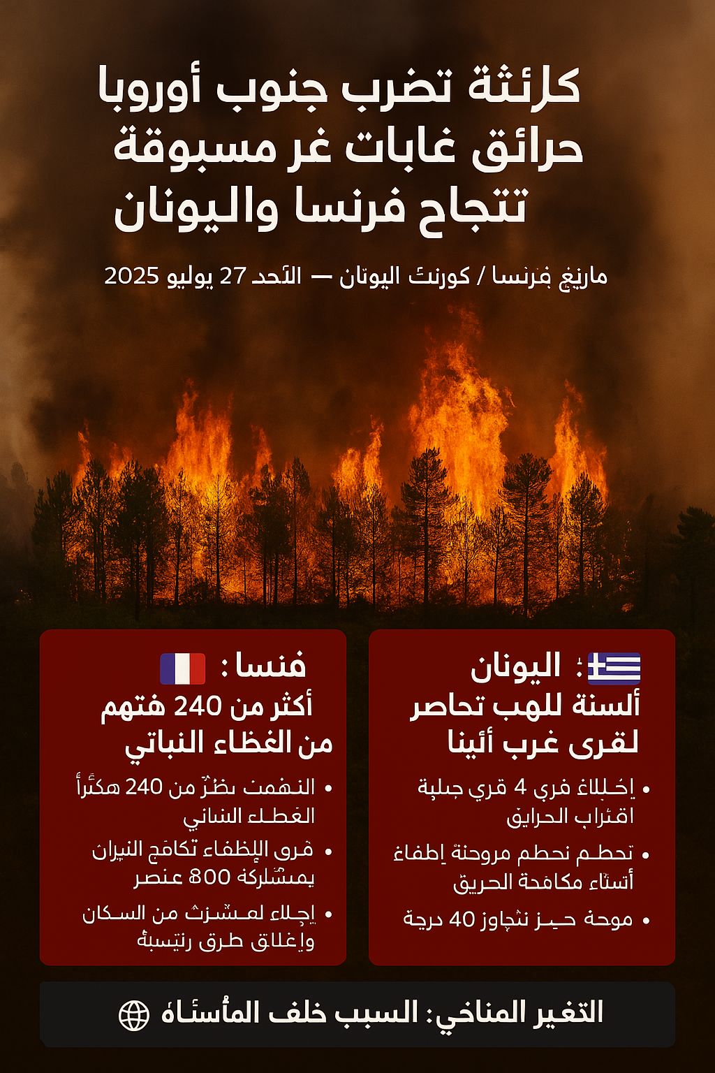 حرائق غابات في جنوب فرنسا واليونان