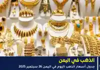 سعر الذهب في اليمن اليوم الجمعة 26 سبتمبر 2025 – عيار 21 في صنعاء وعدن