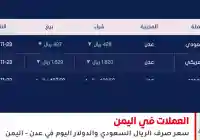 تراجع طفيف في أسعار الصرف في اليمن 23 نوفمبر 2025 في عدن سعر الريال السعودي – الدولار
