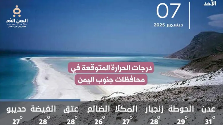 الطقس ودرجات الحرارة في محافظات جنوب اليمن
